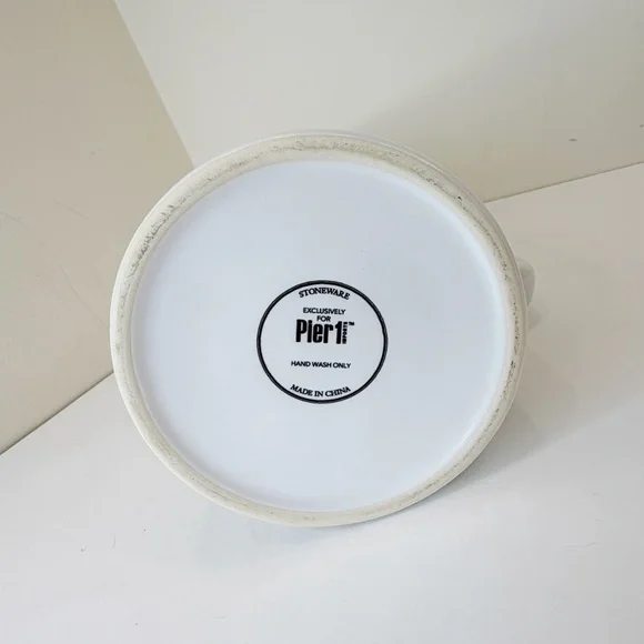 Pier 1 Imports Retired Ceramic Pitcher MCM Retro Off White Black Cross Hatch - Picture 8 of 10